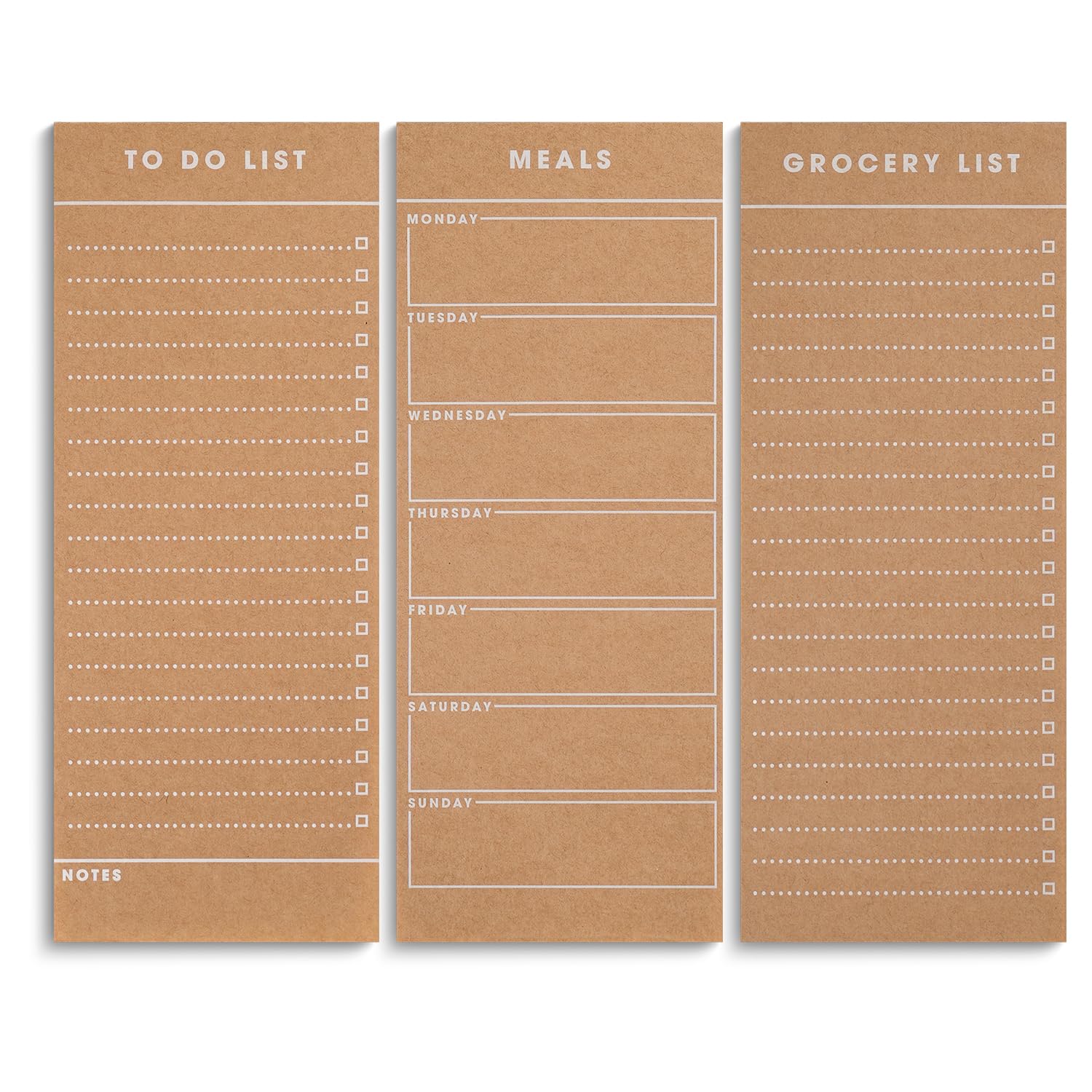3 Vintage Magnetic Notepads (Meal Planner, To-Do List, & Grocery List Pad) – Large Fridge Notepad Comes With 50 Premium kraft Paper Sheets Per Pad for