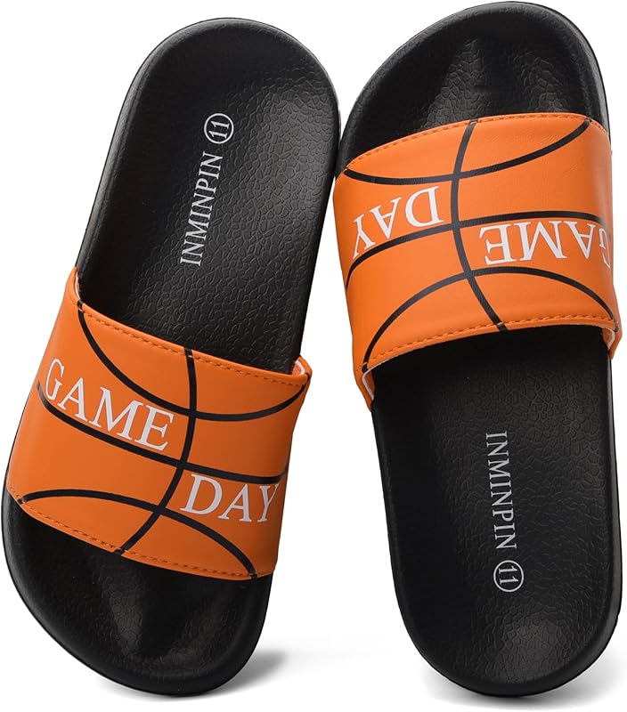 INMINPIN Kids Boys Girls Ball Sprots Slides Sandals Ultra Comfortable Beach Pool Shower Shoes House Slide Indoor Outdoor for Sports Fan