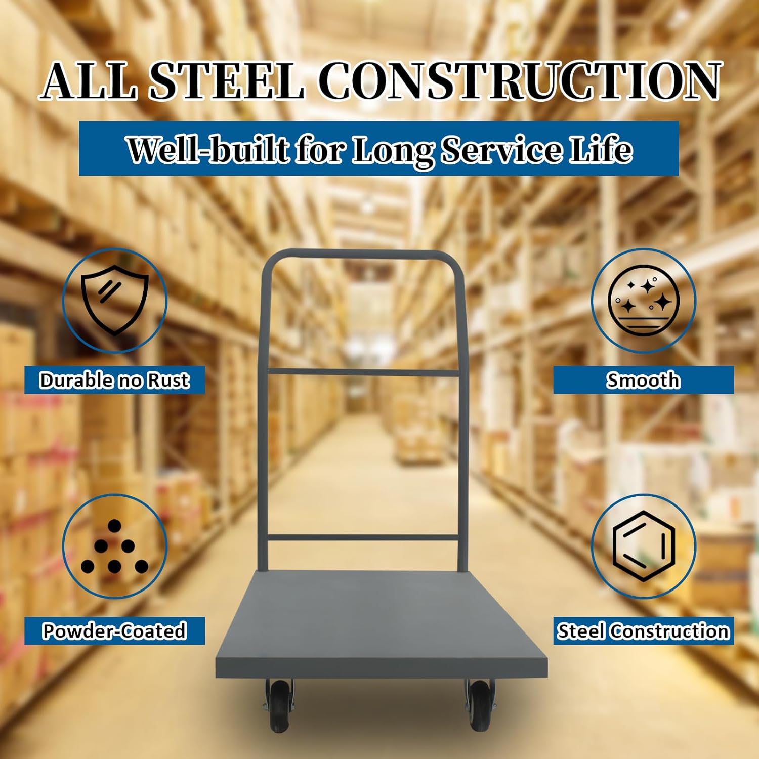 Heavy Duty Platform Truck Moving Flatbed Cart, Steel Flatbed Cart for Luggage Moving, Shopping, 48"x24"Push Dolly, 2000 LBS Dolly Cart Flatform with Wheels and Handle (48"x24")