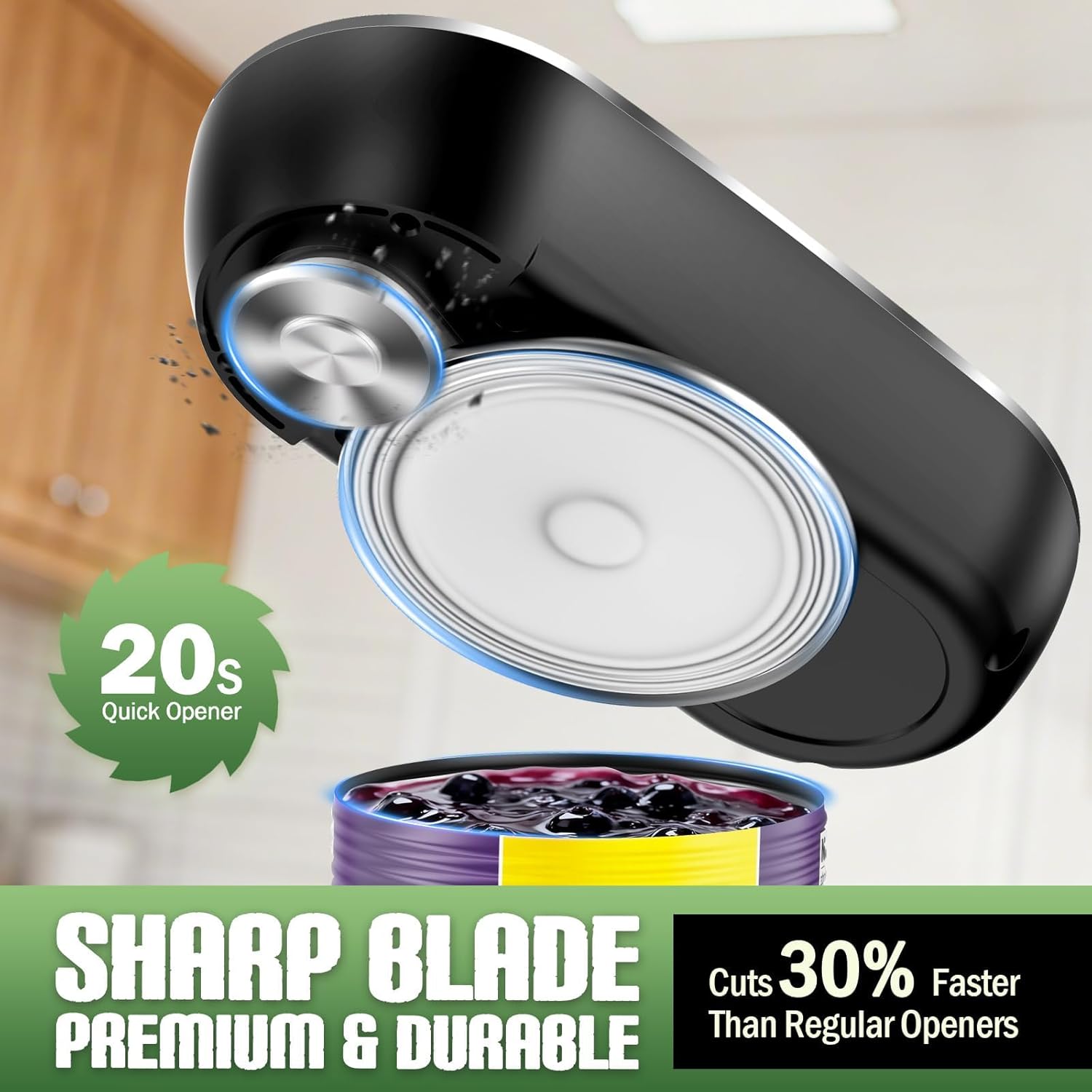 Rechargeable Electric Can Opener, Automatic One Touch Hands Free, Smooth Edge Safe Cut, Easy Open Kitchen Tool for Seniors, Arthritis & Weak Hands, Quiet Operation, LED Display (Black)