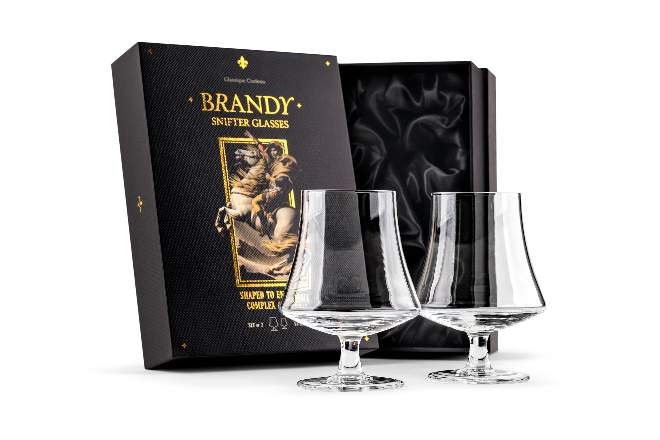 GLASSIQUE CADEAU Copas de Cristal para Brandy, Coñac, Armañac | Juego de 2 | 440 ml | Vasos de Tallo Corto | Cristalería con Forma de Campana para Beber y Degustar Brandy