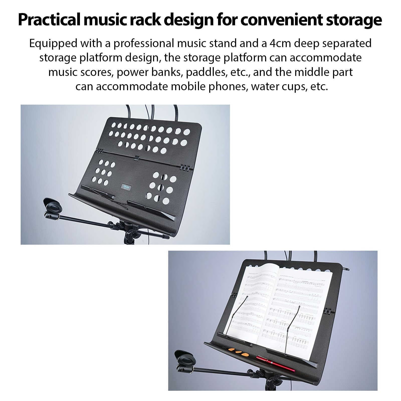 pied de micro,HUIOP GMS-01 Pupitre de Musique Portable Support de Microphone de Streaming en Direct Multifonctionnel Détachable pour la Diffusion Directe Support de Microphone de Streaming en D