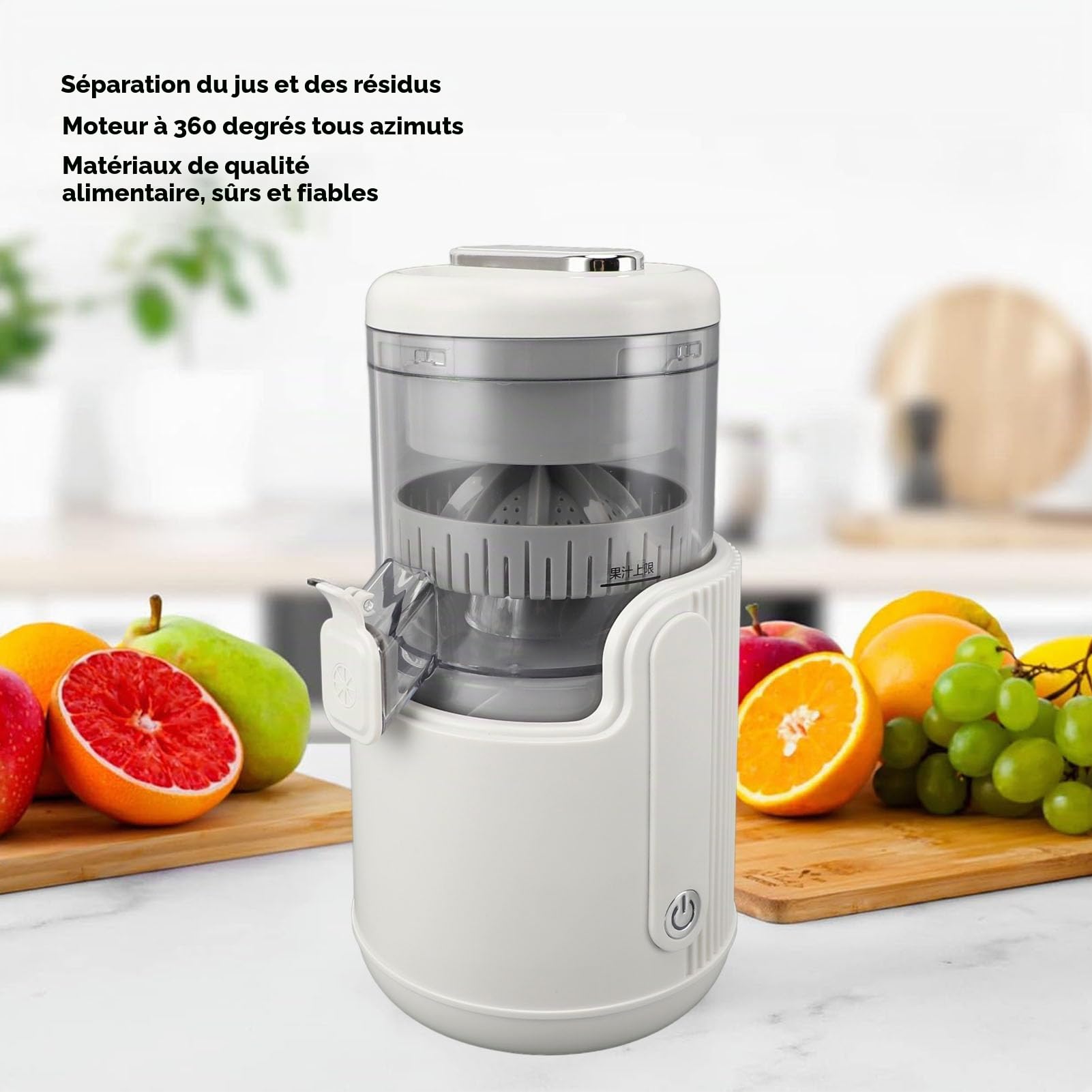 Presse-agrumes électrique étanche, Presse-agrumes Rechargeable par USB à Moteur à 360 Degrés, Mini Presse-agrumes Portable de 500 Ml pour Orange, Citron, Citron Vert, Pamplemousse