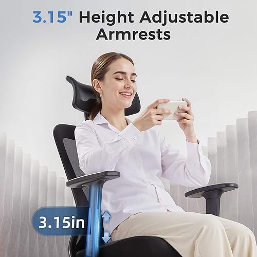 Miniatura 15 de COMHOMA ErgoPlus-E53 - Silla de oficina ergonómica, silla de escritorio de malla ejecutiva, respaldo alto, reposabrazos ajustable y soporte lumbar