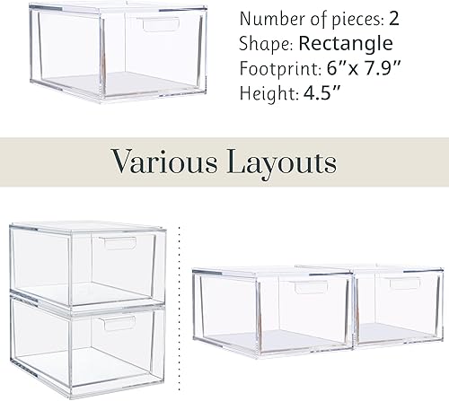 Miniatura 7 de STORi Audrey - Cajones organizadores apilables de plástico transparente  Juego de 2 piezas  45 pulgadas de alto  Organiza cosméticos y suministros