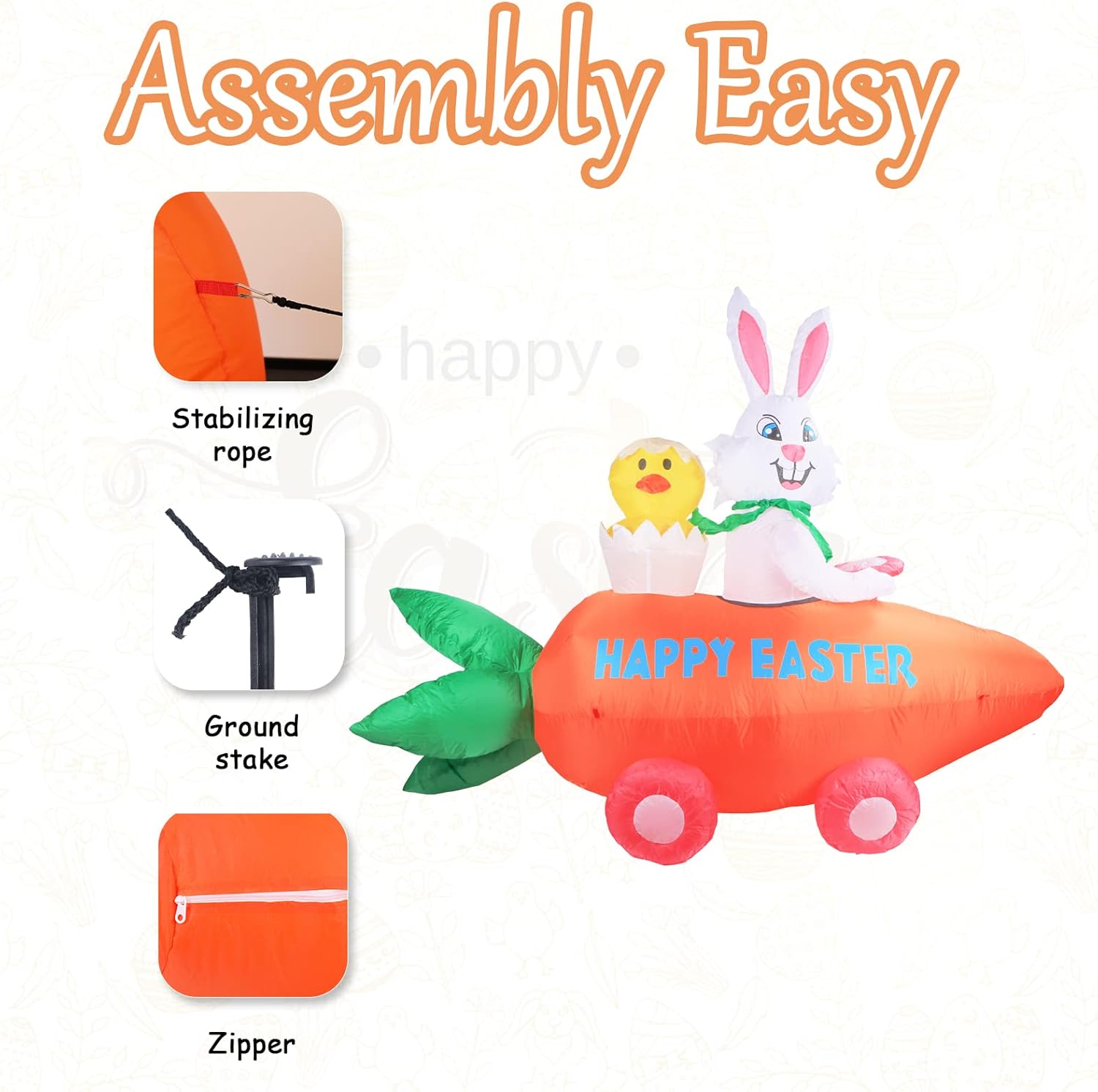 MUMTOP 6FT Easter Inflatables, Blow Up Easter Bunny with Giant Carrot and Chick, Easter Inflatables Outdoor Decorations with LED Light, Inflatable Outdoor Holiday Yard Decorations : Patio, Lawn & Garden