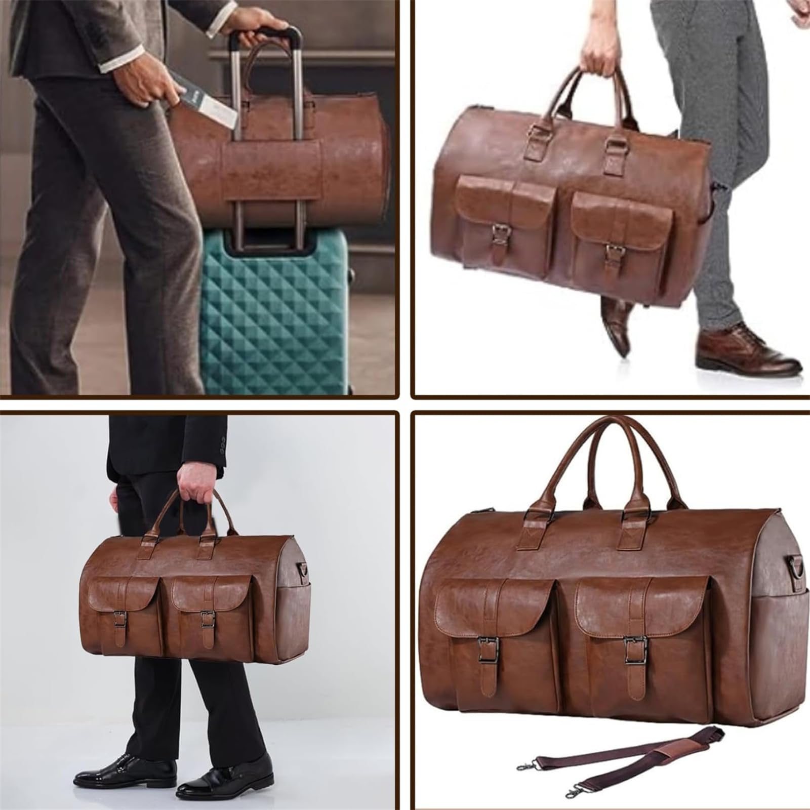 Hixingo Bolsa de Viaje Plegable para Trajes, 2 en 1 Convertible Bolsa de Lona para Ropa Vestidos Bolsa Portatrajes Viaje para Mujer y Hombre (Gris Claro,56x33x32cm)