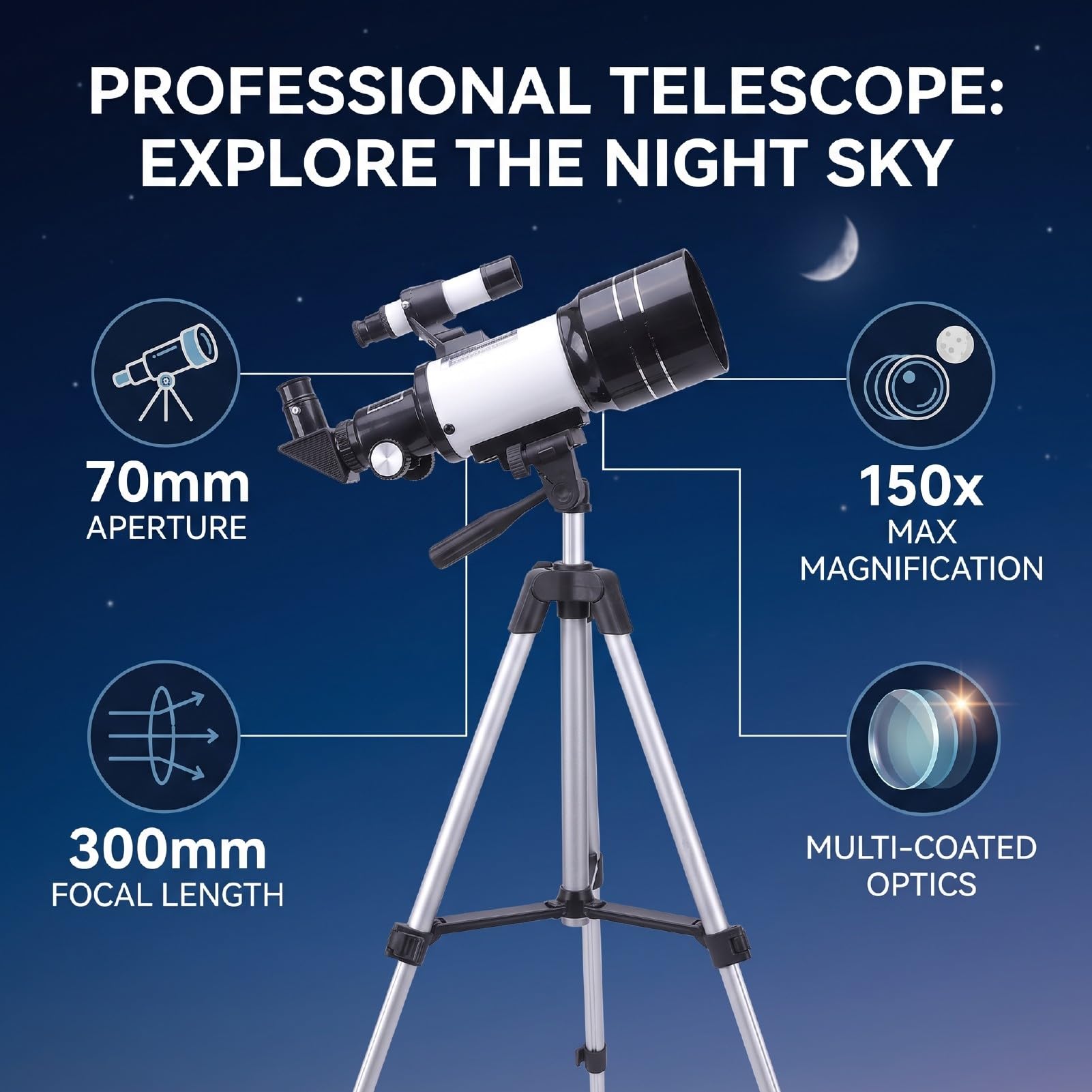 Telescopio Astronomico Apertura 70 Mm Lunghezza Focale 300 Mm