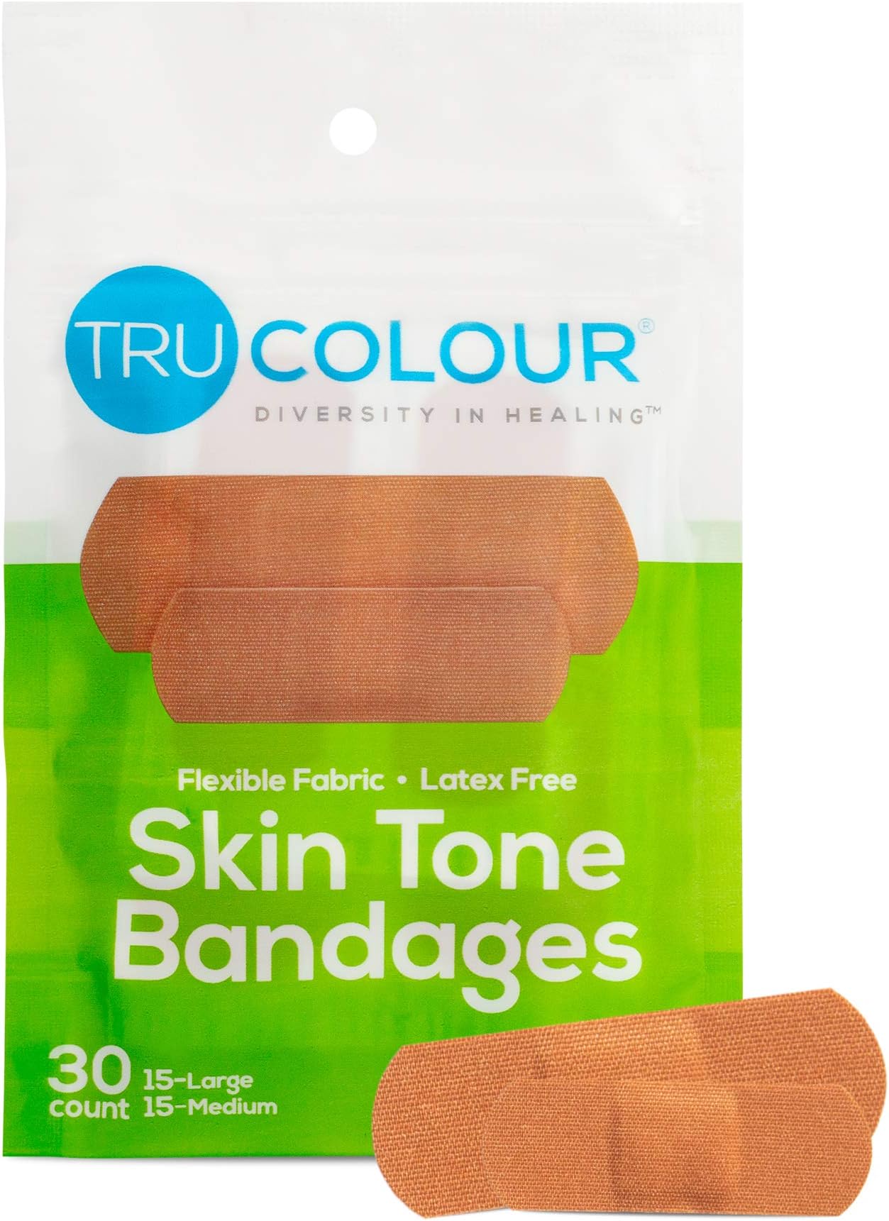 Skin Tone Shade Fabric Bandages, Resealable Bag (30 Count) โ Flexible, Waterproof, PFAS-Free Adhesive Strips Help Protect Cuts, Scrapes, Scratches โ Olive