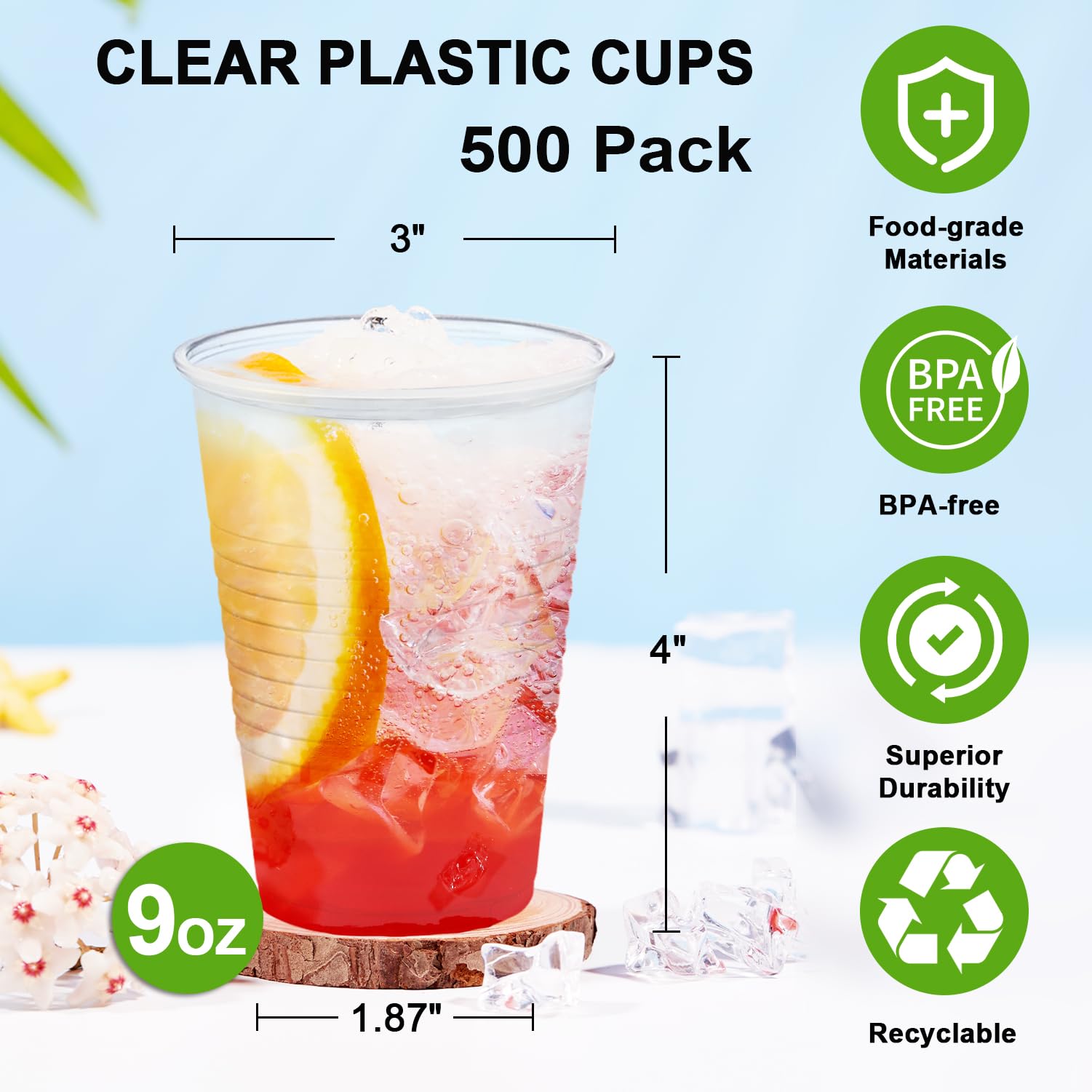 Clawsoff 500 Pack 9 oz Clear Plastic Cups Disposable Clear Water Cups — Amazon image 2
