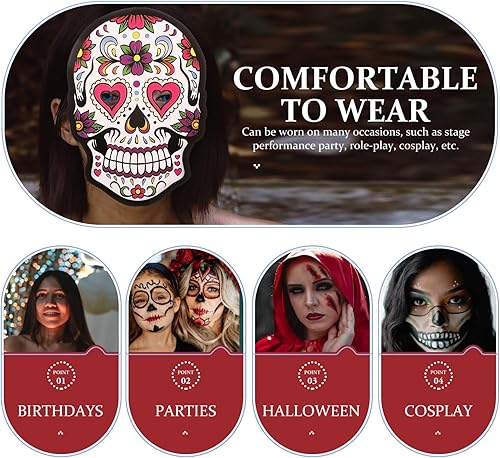 Miniatura 8 de EXCEART 6 máscaras del Día de los Muertos, máscaras de papel de calavera, esqueletos, máscaras de cosplay, fiesta del Cinco de Mayo, sombreros para