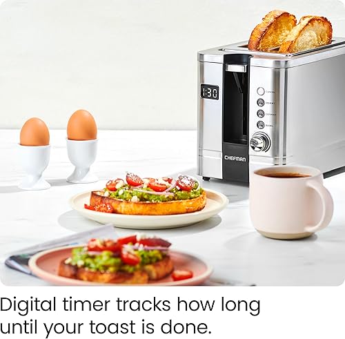 Miniatura 4 de Chefman 2-Slice Digital Toaster, Pop-Up, Stainless Steel, Extra-Wide Slots For Bagels, Defrost, Reheat, Cancel Functions, Removable Crumb Tray
