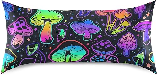 Fundas de almohada de satén con hongos psicodélicos brillantes, fundas de almohada de seda tamaño King, con cierre de sobre, funda de almohada de