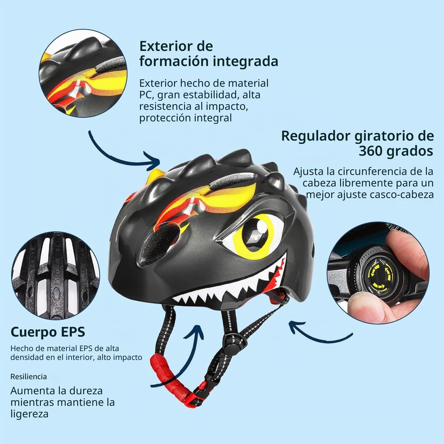 Casco de bicicleta para niños con luz LED, bonito casco de seguridad de dinosaurio 3D para niñas, niños de 3 a 8 años, ajustable y transpirable para niños, para bicicleta, monopatín, patinaje, patinaje