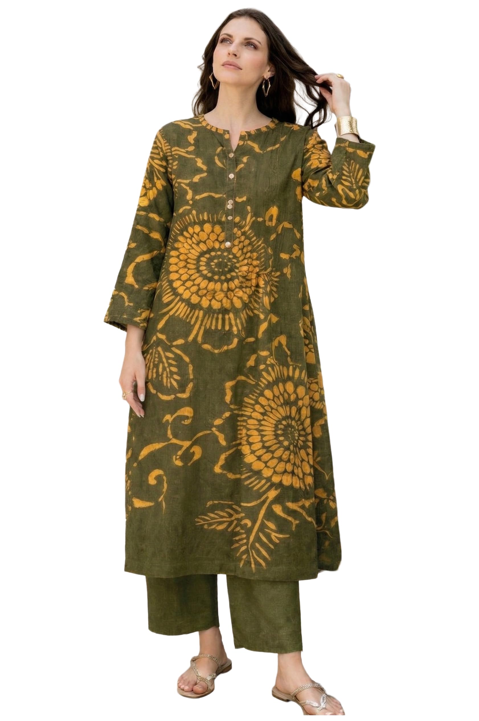 gosriki Kurta Set for Women Erode Rayon Printed | Kurti Set for Woman | Kurta Palazzo 2 Piece Outfit | Band Collar 3/4 Sleeve A-Line Fit Ethnic Dress Stylish Kurta Sets for Women Clothing-picture-31