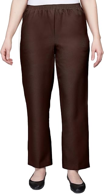 Alfred Dunner Womens Petite Solid Medium Pant Size 8P Brown