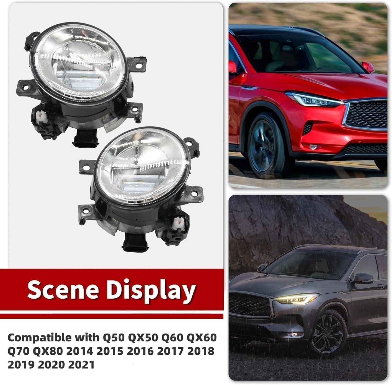 Nakkaa Pair Front Fog Lights Lamp Compatible with Q50 QX50 Q60 QX60 QX80 2014-2018 Left and Right 261554GA0A 261554GA0B