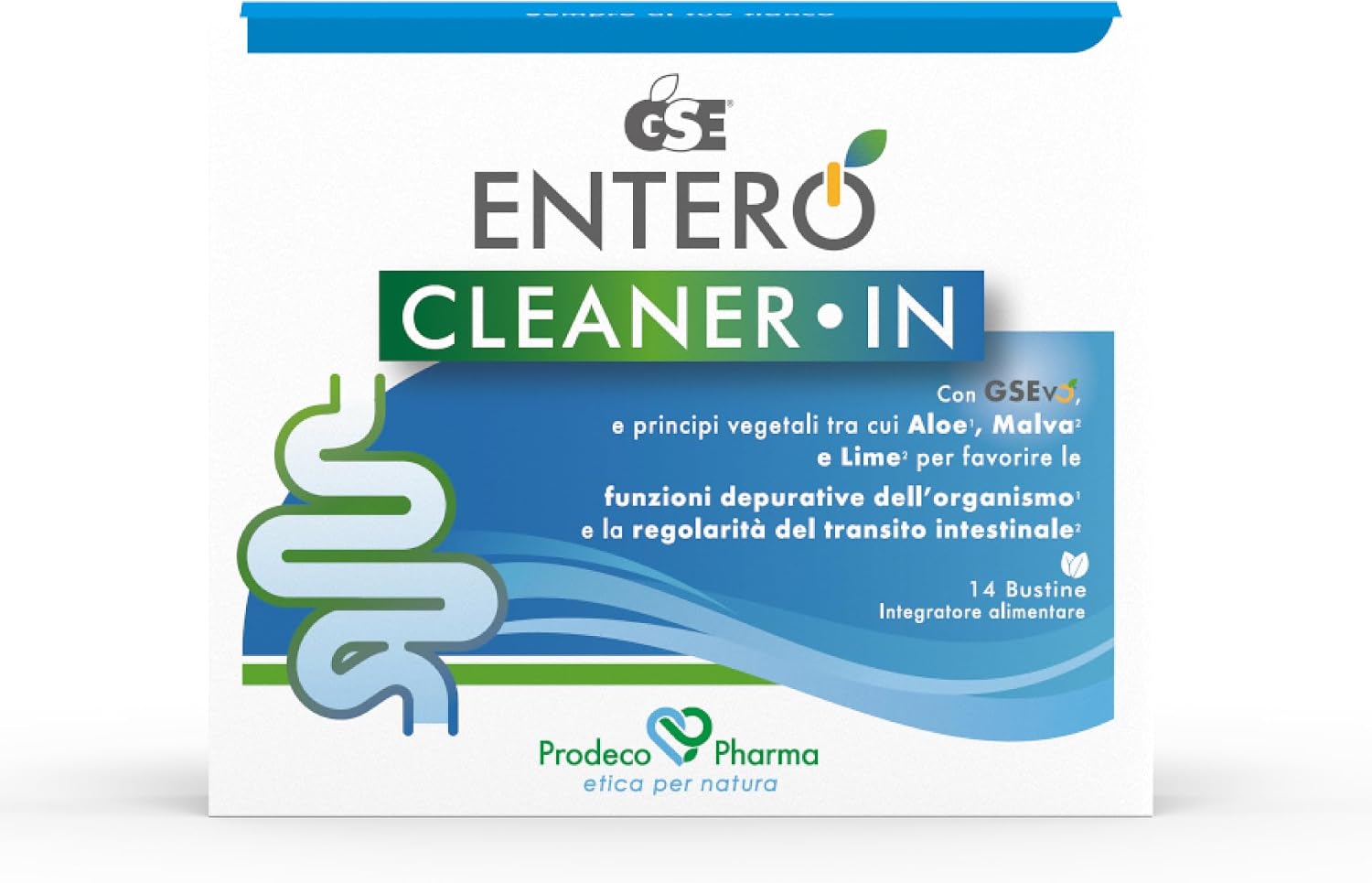 Prodeco Pharma GSE ENTERO CLEANER-IN 14 Buste- Integratore Alimentare con Aloe, Malva, Lime per Favorire Le Funzioni Depurative e Regolarità Intestino