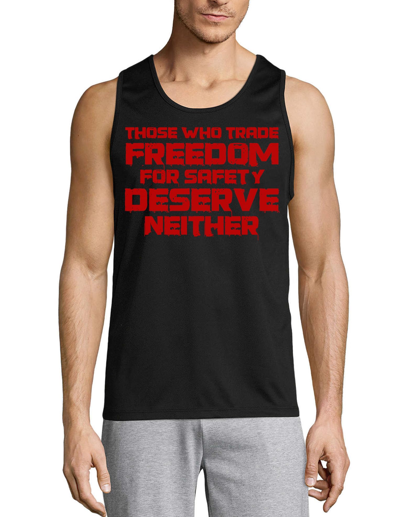 Camiseta sin mangas para hombre de algodón negro con frase en inglés 3