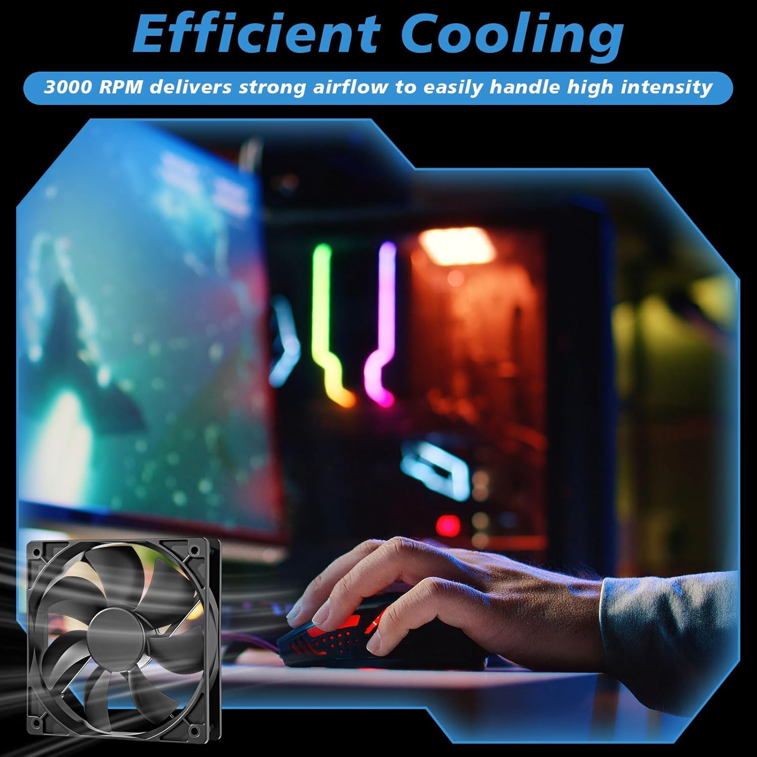 12 Pack 120 mm Computer Case Fans 3000 RPM High Performance Cooling 4-pin 12v Double Ball Bearings Low Noise Long Lifespan Computer Cooling Fan for PC Cases, CPU Coolers, Radiators (Black)