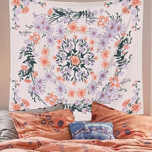 Miniatura 2 de Tapiz de mandala para colgar en la pared, tapiz psicodélico de flores, decoración para colgar en la pared, para sala de estar, dormitorio, estampado