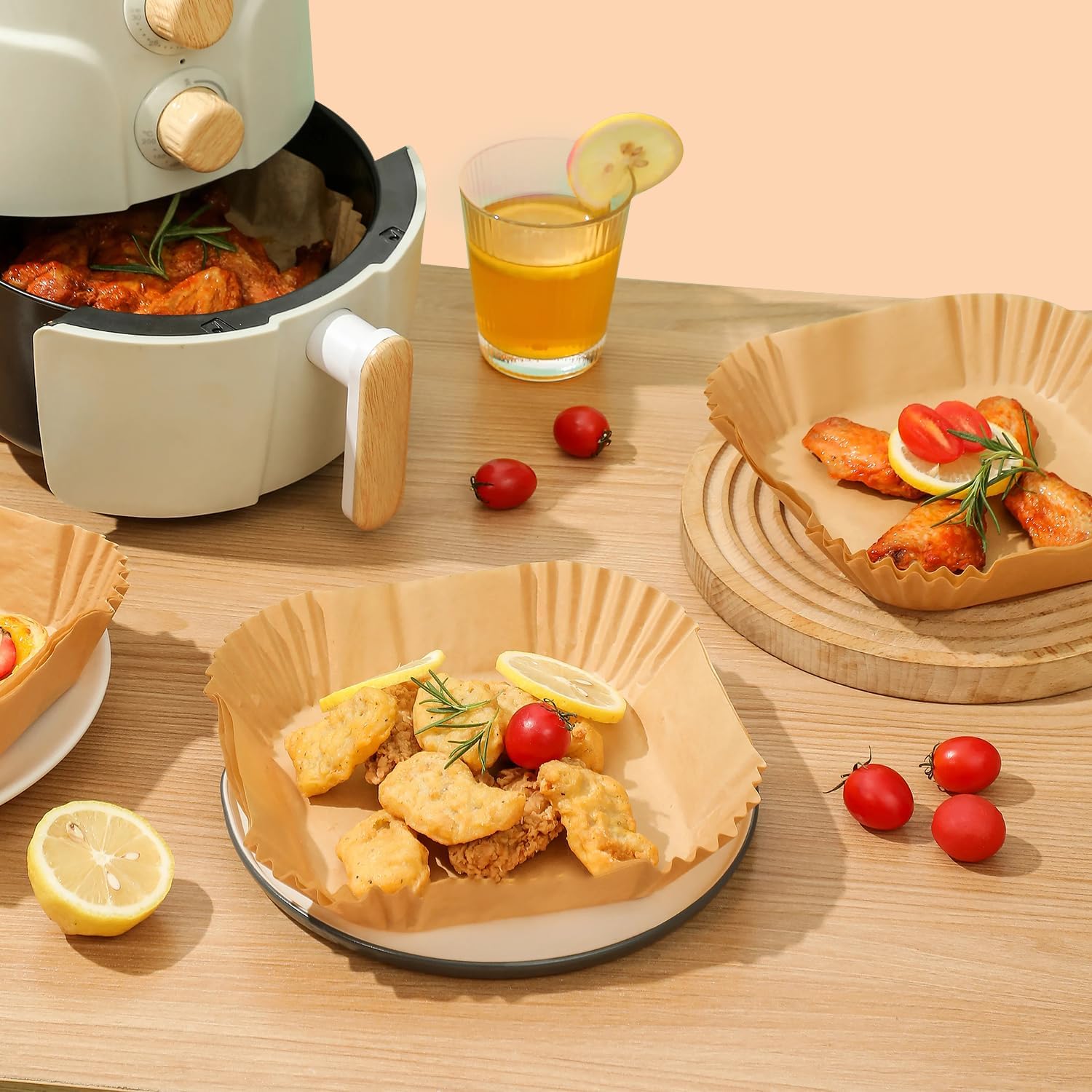 Air Fryer Liners Disposable Paper,100Pcs Airfryer Paper Liners,Non Stick Parchment Paper Liners,Food Grade Air Fryer Accessories for Microwave Oven Steamer 6.3inch Square