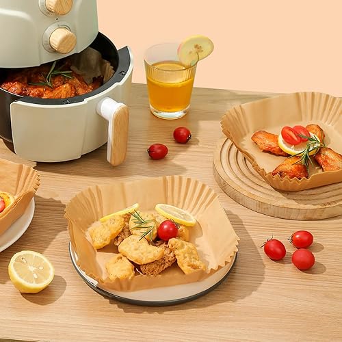 Miniatura 7 de Forros de papel para freidora de aire, 100 piezas de papel desechables para freidora de aire, forros de papel pergamino antiadherentes para canasta