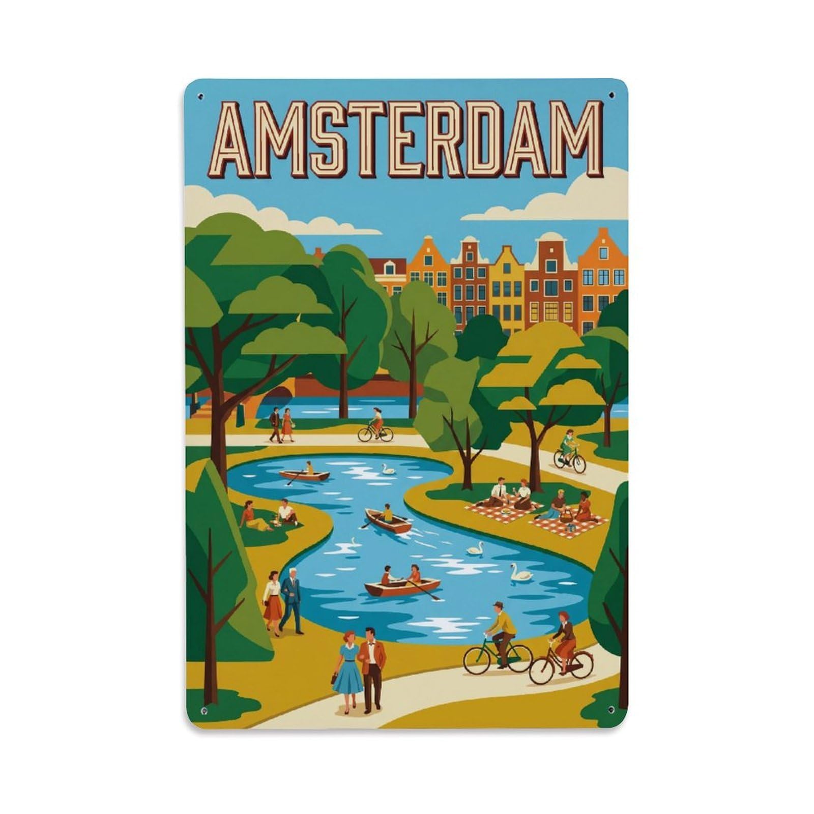 Okngb Style Amsterdam Park Garden Vintage Country Travel Polder Metal Tin Sign Plaque Wall Decor For Cafe, Man Cave, Club Bar, Office, Home Garden Round Metal Poster 8X12inch