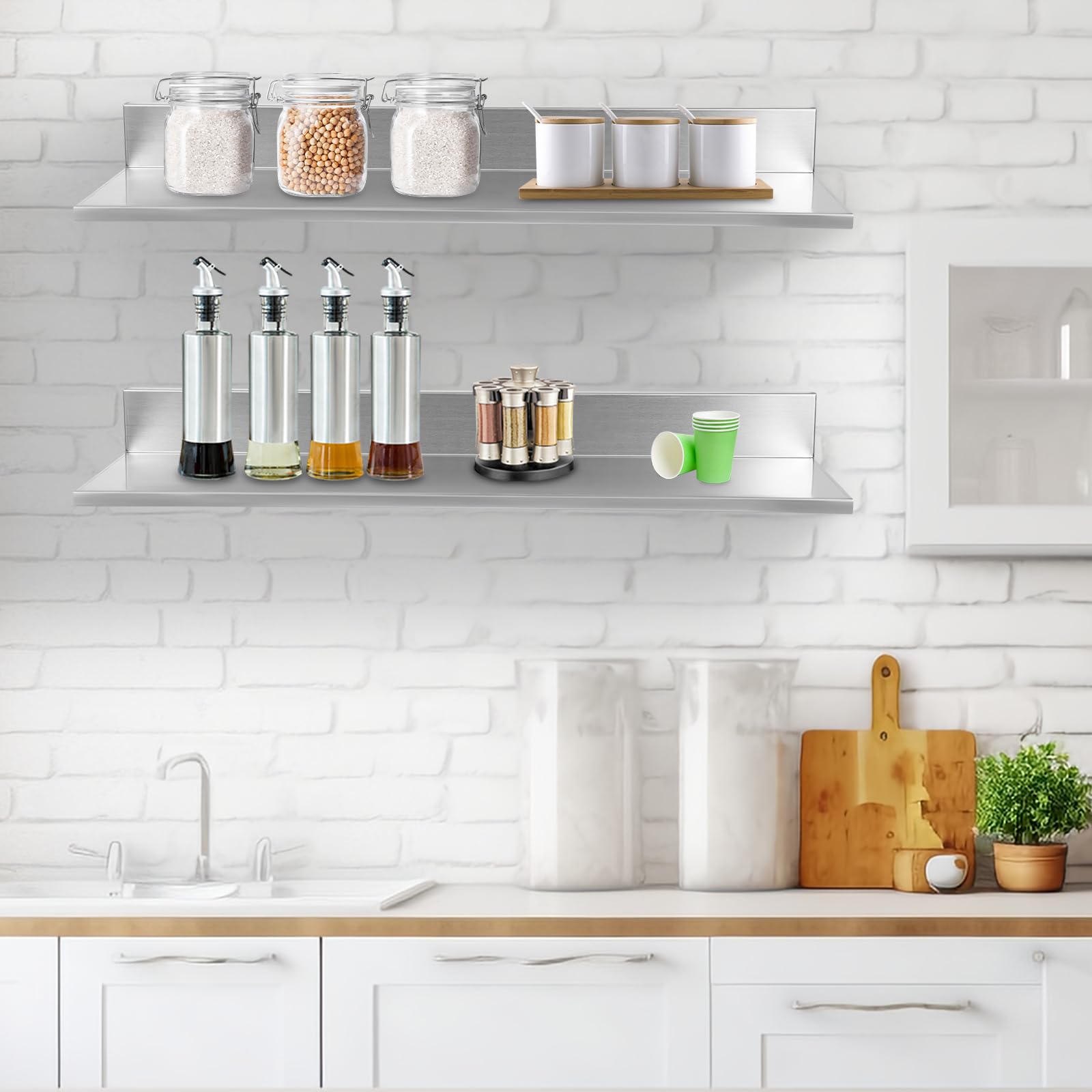 Estantería para especias de pared de acero inoxidable, juego de 2 unidades, estante para especias colgante, 18 kg, estante de cocina para especias, soporte para utensilios de cocina, montaje en