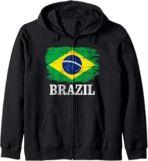 Vintage Brazil Flag For Brazilian Gift Zip Hoodie