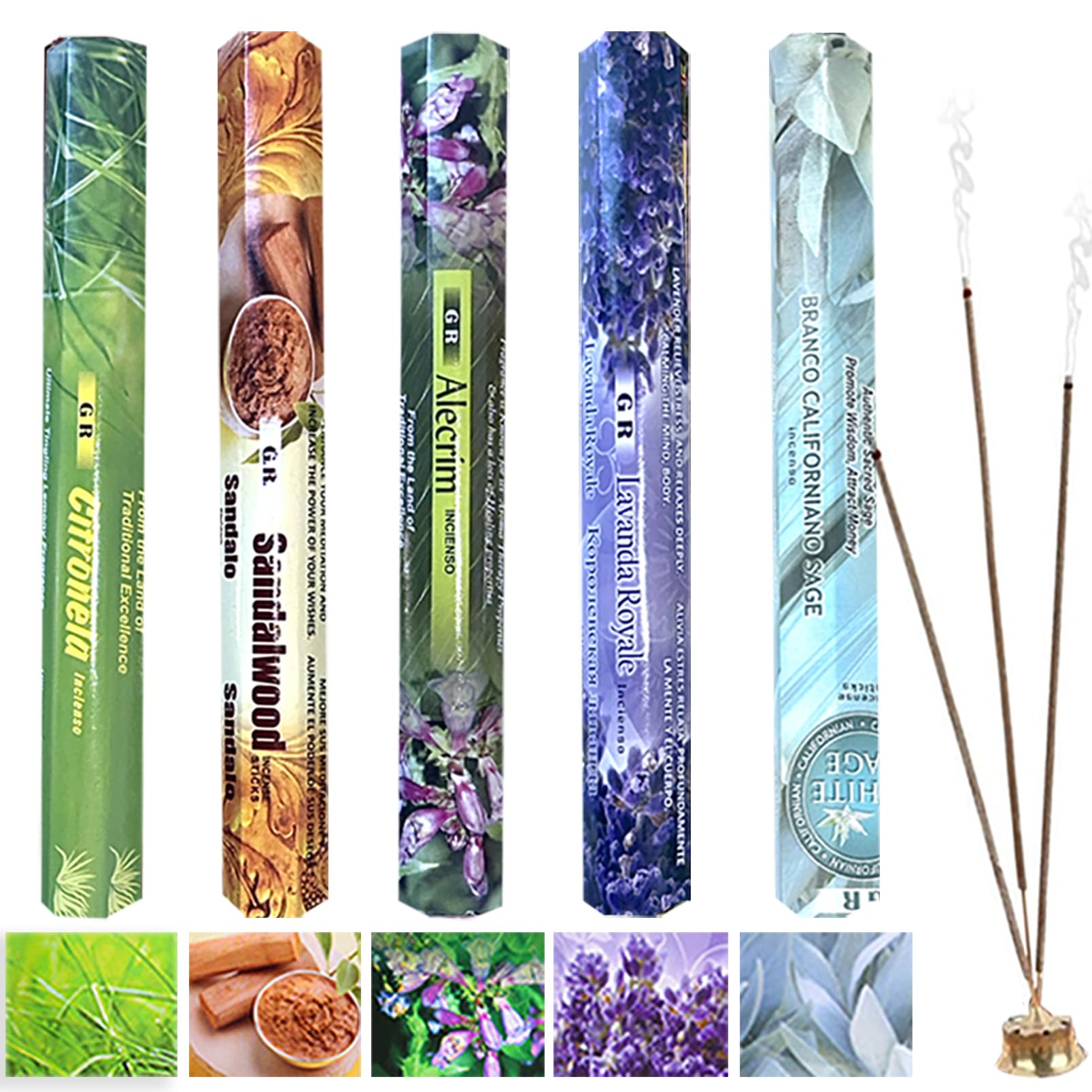 BananaHome Indian Incense Stick-5 Boxes(100 Sticks) White Sage,Lavender,Citronella, sandalwood, rosemary| All Natural Incense Non Toxic | Meditation Stress Relief Incense (5 Boxes(100 Sticks))