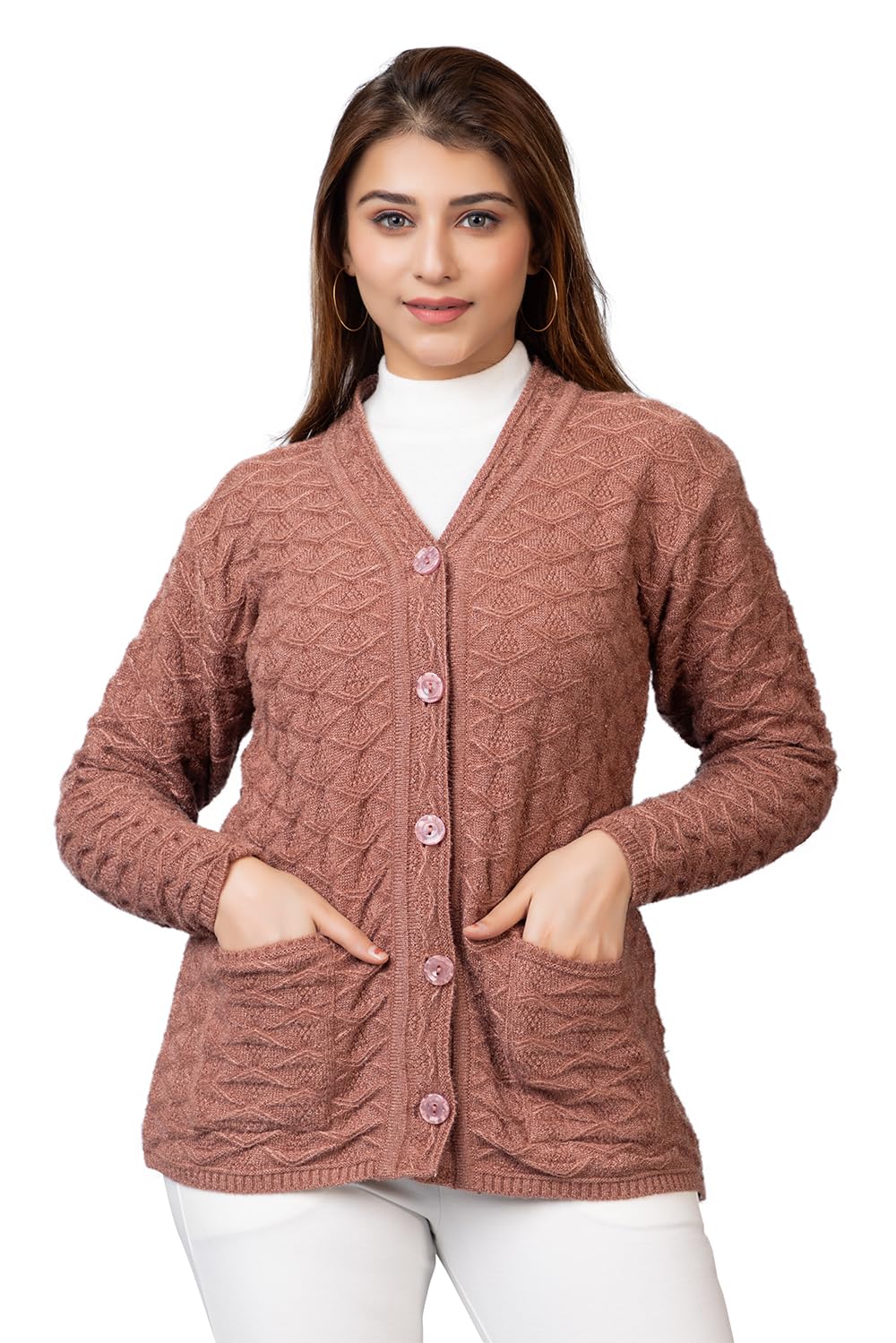 wear lusso Women Woolen V Neck Casual Wear Stylish Cardigan Sweater for Winter with Front Pockets-picture-34
