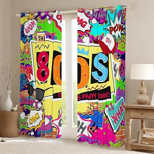 Miniatura 73 de Erosebridal Cortinas opacas de moda de los años 90, 30 % a 50 % para dormitorio, cortina de ventana con cinta de radio retro, tratamientos de Negro