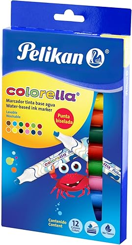 Pelikan Colorella 30111842 - Marcadores de punta de cincel jumbo, barril redondo, juego de 12 rotuladores, 1 juego
