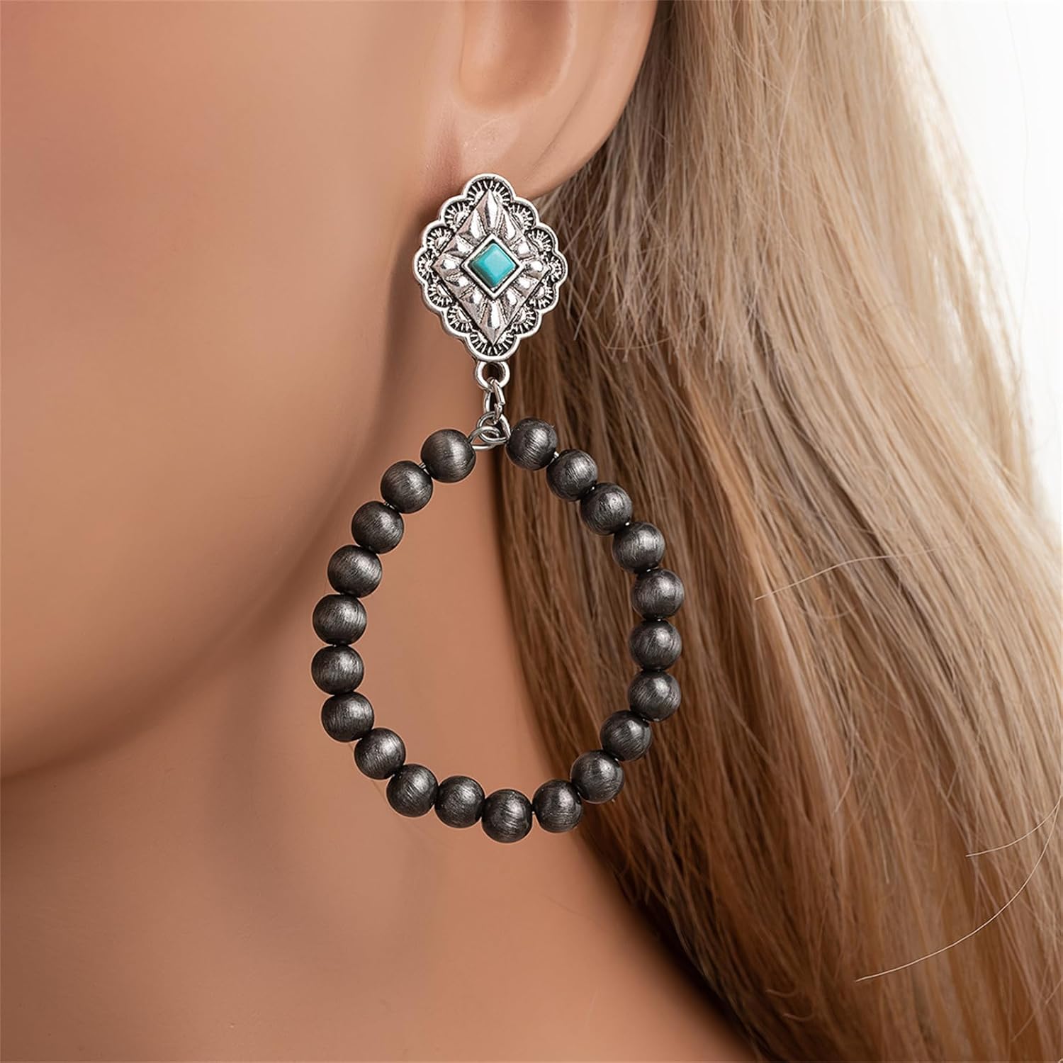 Navajo Pearls Earrings for Women Handmade Boho Turquoise Dangle Earrings Vintage Country Jewelry Western Cowgirl Accessories Gifts - Image 2