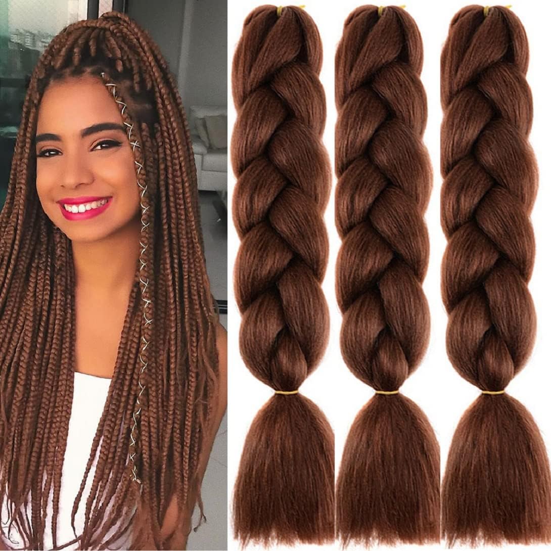 Eugenia Jumbo Braiding Hair 3pcs dark brown Synthetic Ombre braiding Hair Kanekalon Braiding High Temperature Fiber Crochet Twist Braids (3pcs, 24")