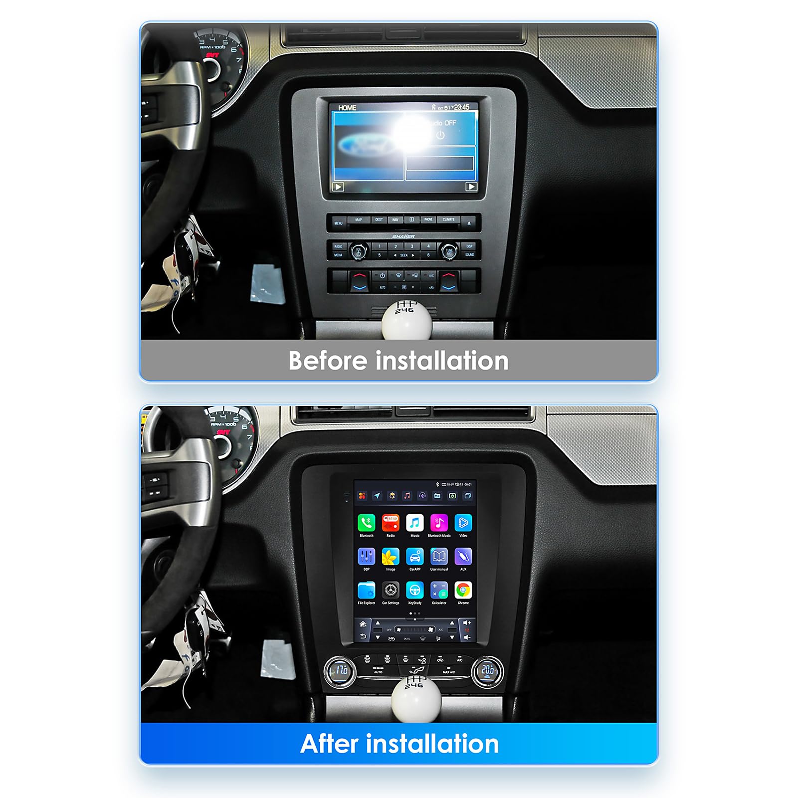 Android 15 Upgrade Radia Samochodowego do Fo-rd Mustang 2010 2011 2012 2013 2014, Obsługuje Bezprzewodowy CarPlay/Android Auto, 9.7" Pionowy Ekran Dotykowy, WiFi/Bluetooth/GPS/FM/Kam(Size:4Core 2+32G)