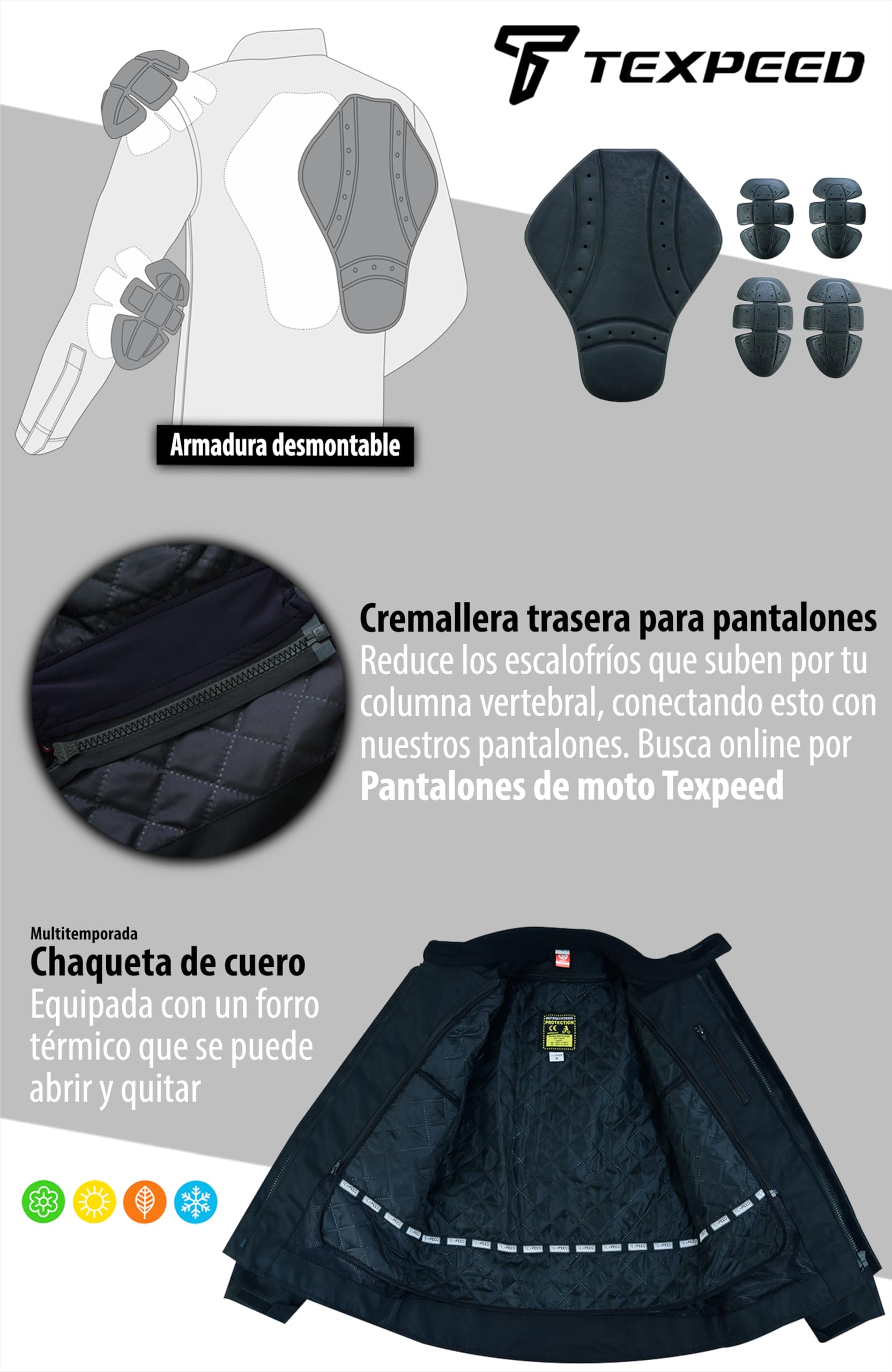 Texpeed Chaqueta de moto de cuero para hombre - Chaqueta de moto Touring con protección de armadura auténtica Biker CE (EN 1621-1) Diseño con costuras acolchadas - Marrón - M