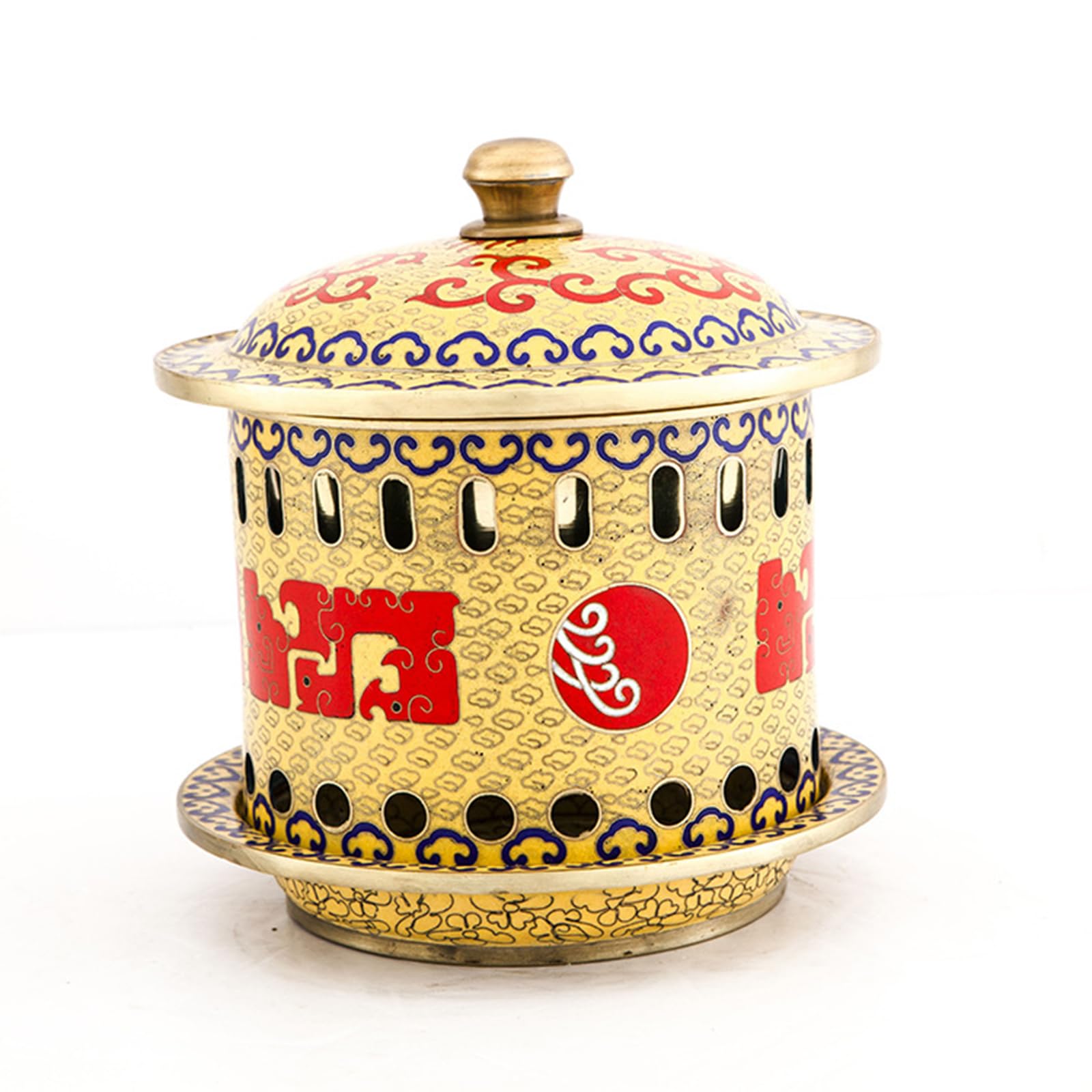 asdchZen Chafing Dishes Copper Hotpot Old Beijing Shabu Shabu Alcohol Stove Chinese Traditional Cloisonne Hotpot,18Cm,16cm