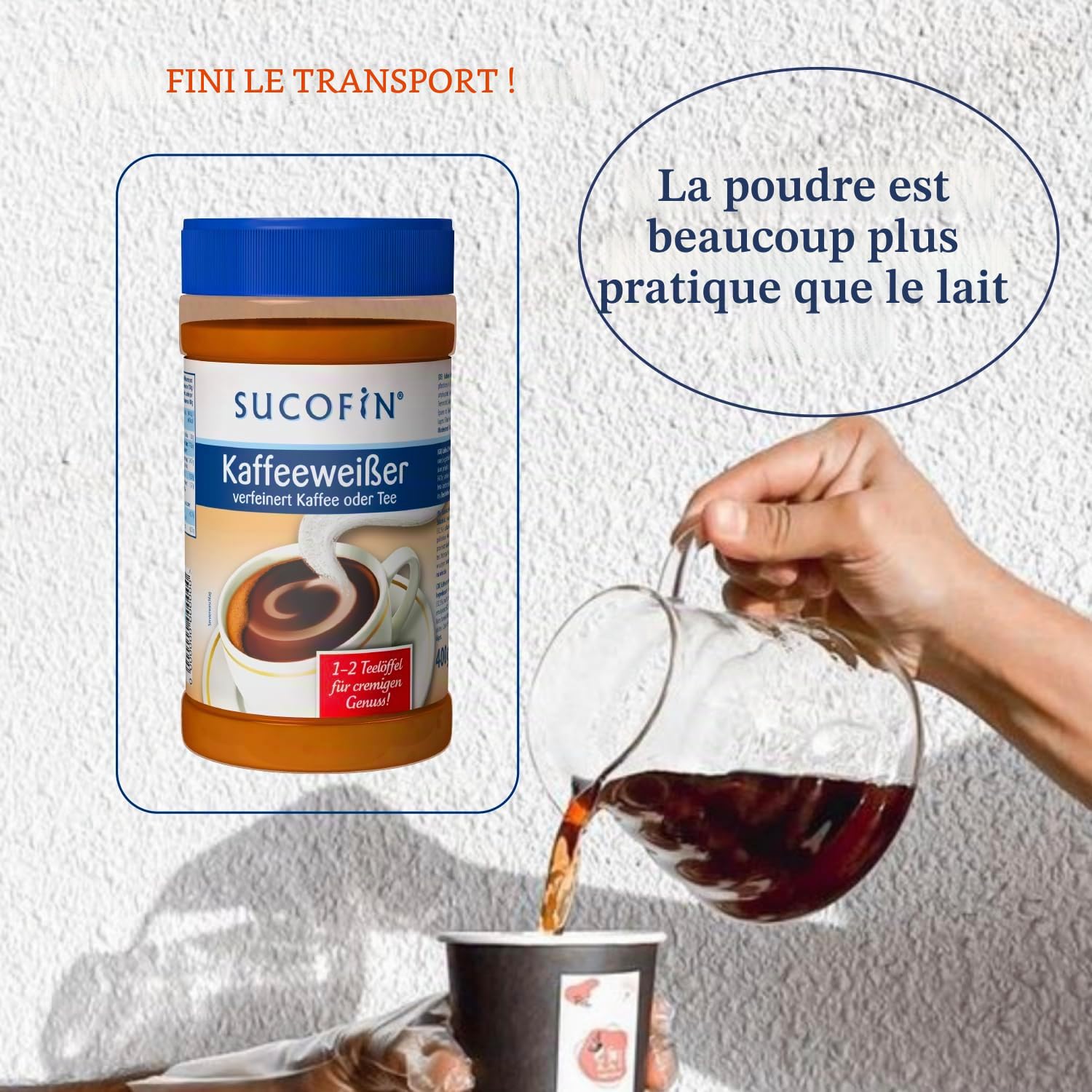 SUCOFIN Lot de 6 boîtes de 400 g de café blanc - Pour affiner le café et le thé facilement solubles - Longue durée de vie - Remplacement parfait du lait en poudre - Lot de 6 pour un plaisir crémeux