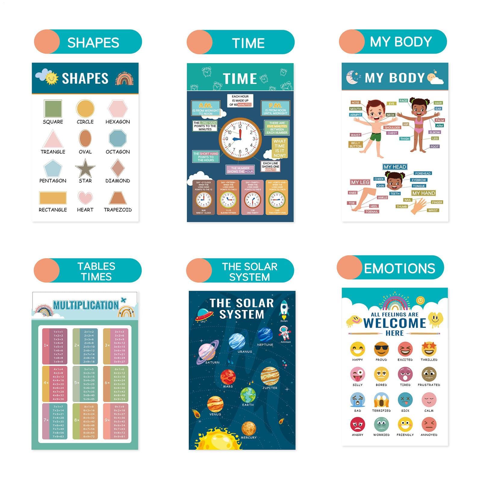 Poster educativi 40,2 x 40,2 cm set di 12 stampe con numeri e lettere per bambini in età prescolare