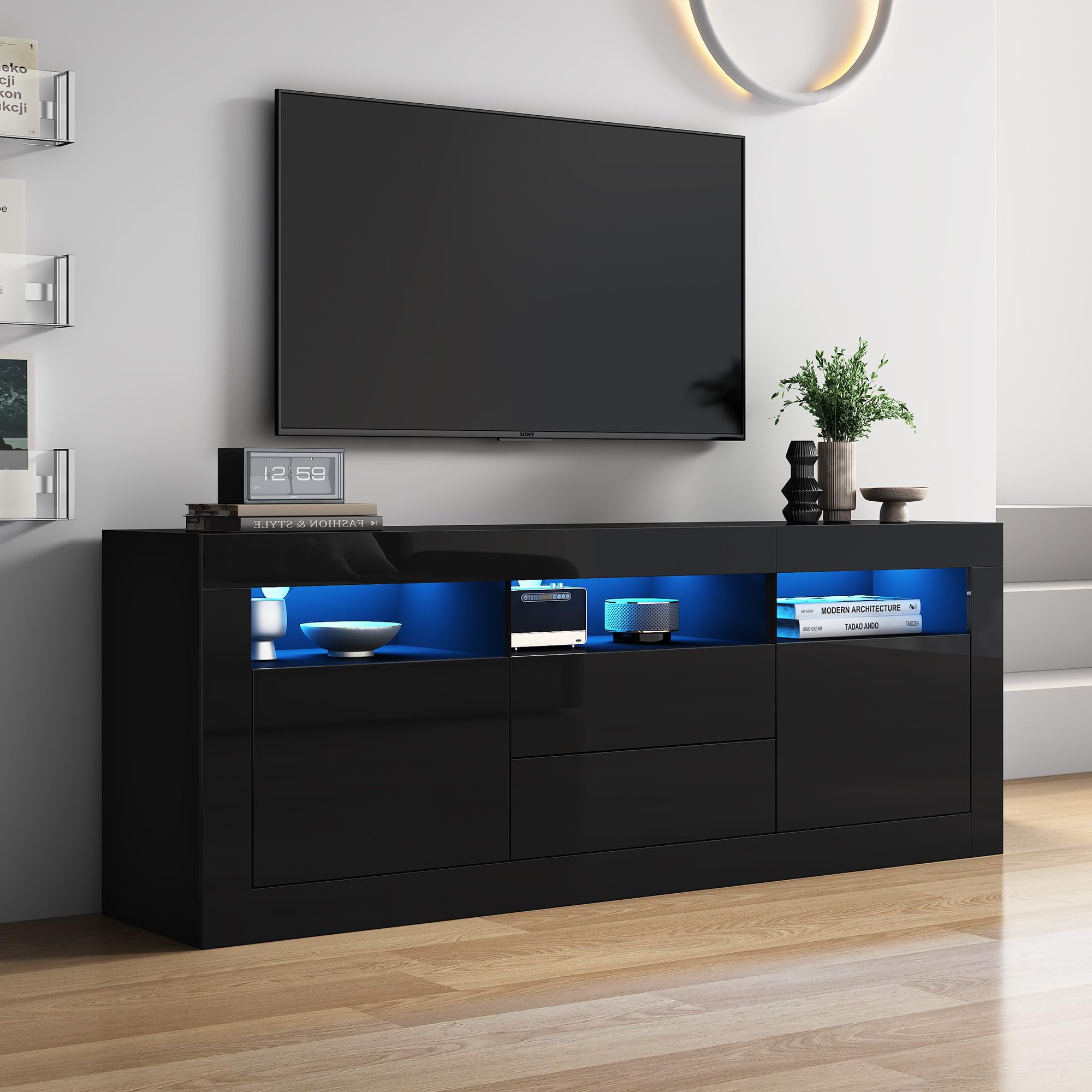 Armadio TV Luxury Gloss LED 70 Pollici 3 Compartimenti - Dettaglio