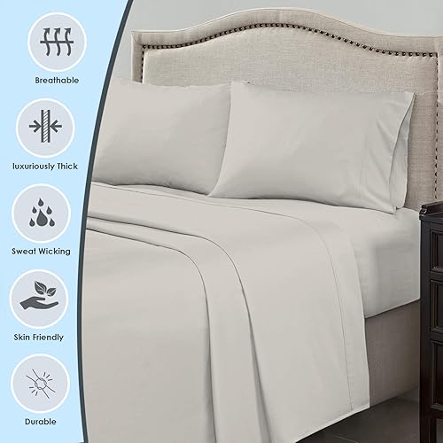 Miniatura 5 de Pizuna Juego de sábanas de 6 piezas tamaño Queen de 1000 hilos con 2 fundas de almohada extra, 100% algodón de fibra larga, tejido satinado suave