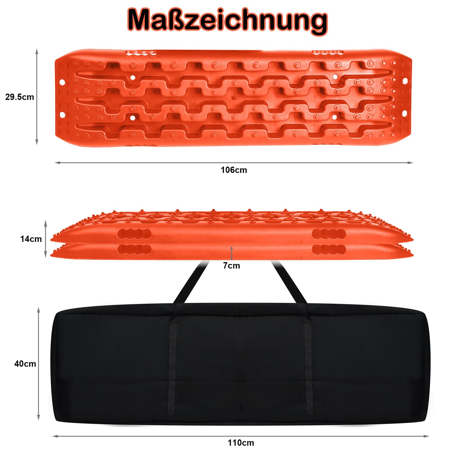 YUENFONG 2 Stück Sandbleche Anfahrhilfe mit Aufbewahrungstasche, Traktionsmatte Recovery Board 10T Last Traktionshilfe, Reifenleiter für Wohnmobil Geländewagen PKW, Orange