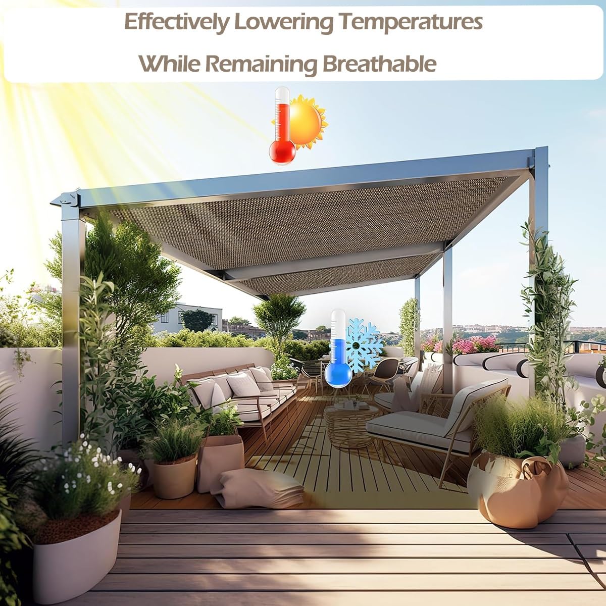 Toldo Vela de Sombra Rectangular, Malla Sombra para Jardin Exterior Protección UV del 90%, 2x2 2x3 3x3 3x4 3x5 4x4 4x5 4x6 5x5 6x4 Tela de Sombra con Ojales, Color del café(3x5m)