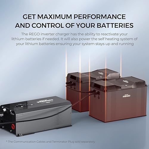 Miniatura 5 de Renogy REGO - Cargador inversor de onda sinusoidal pura de 3000 W con pantalla LCD, 12 V CC a 120 V CA, Bluetooth incorporado de carga de 4 etapas