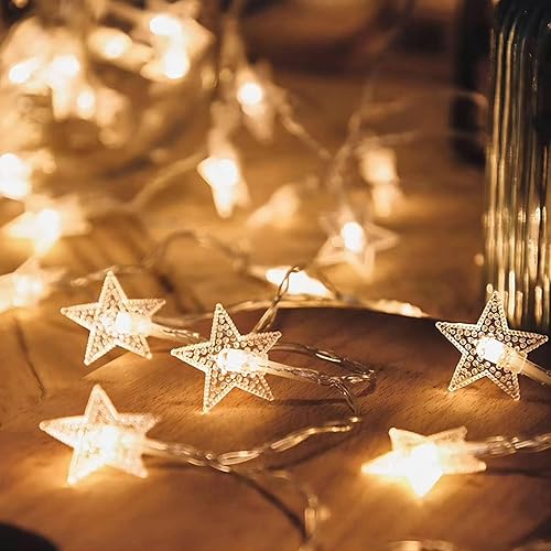 Miniatura 4 de Guirnalda de luces de estrella para decoración de Navidad, 20 pies, 40 LED, funciona con pilas, luces blancas cálidas, lindas luces colgantes de