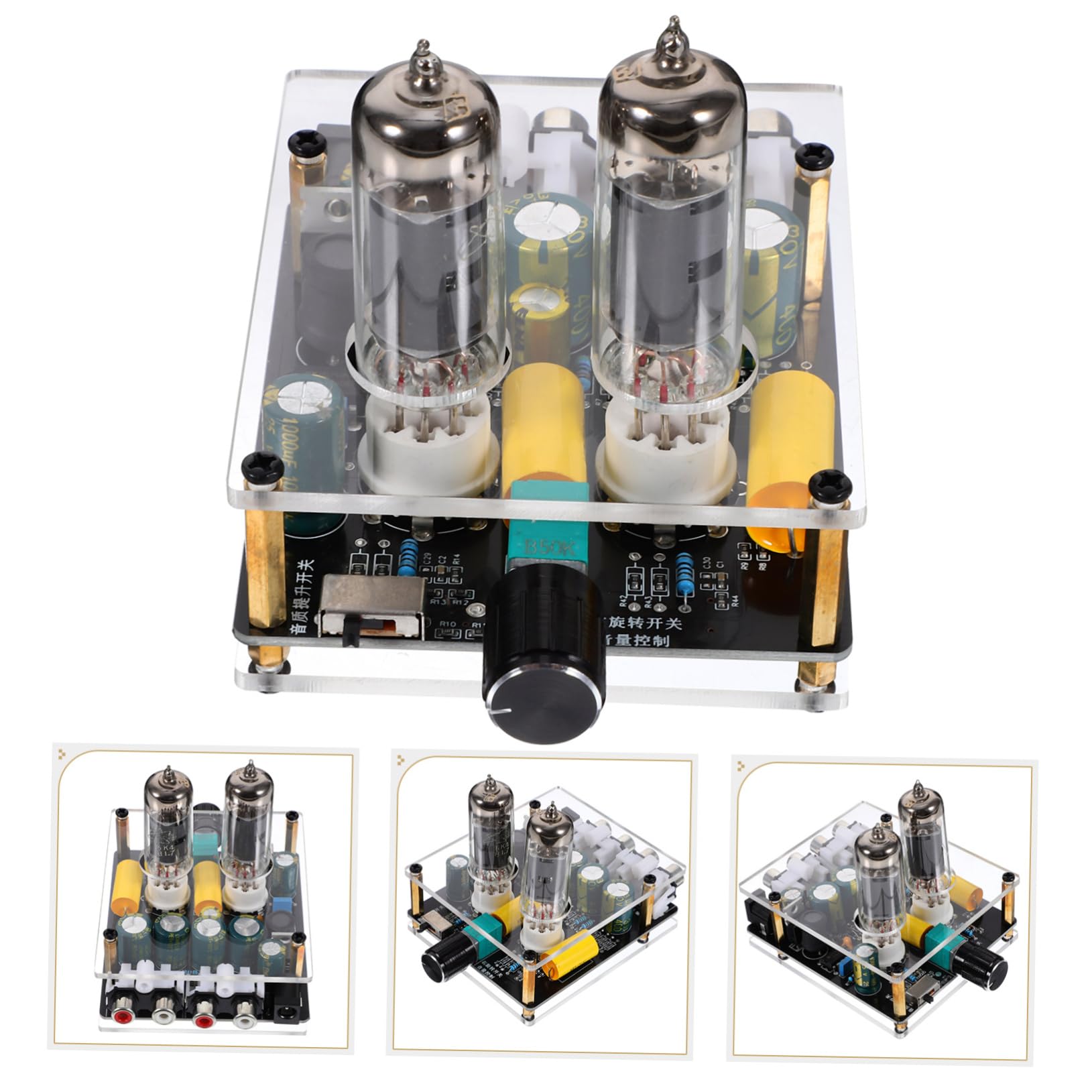Preamplificatore Valvolare Phono Portatile Funzione Preamplificatore in Vetro e Abs per Sistemi Home Theater Fai-da-te e Arredamento Moderno