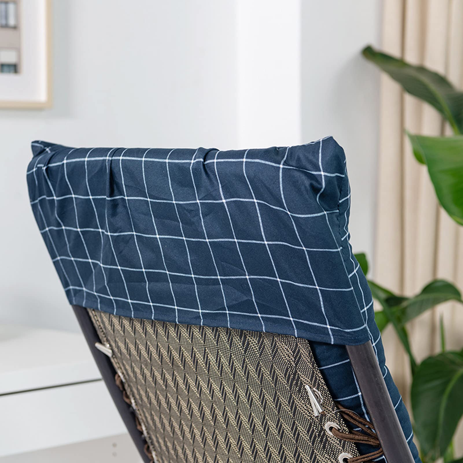 Cojín Tumbona Colchón, Colchoneta para Tumbona Acolchada, Cojin Tumbona Acolchado Relleno de Fibra para Jardín, Piscina, Playa, Terraza y Balcón(Size:48 x 170 cm,Color:Cuadros Azul)
