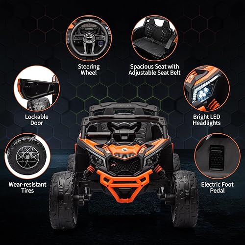 Miniatura 2 de Vehículo UTV de 12 V, auto UTV eléctrico todoterreno Can-Am con licencia Can-Am, camión para niños con control remoto, asiento grande, música, luces